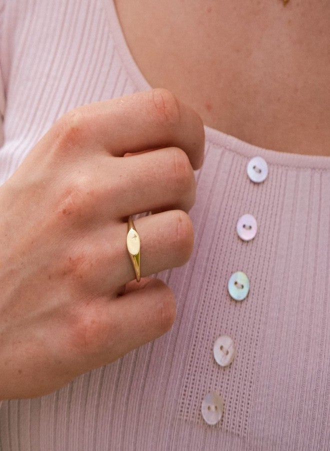 espere 18K Gold Plated Tiny Signet Ring Oval Pinky Stacking Ring North Star Dainty Gold Rings for Women - Image 3